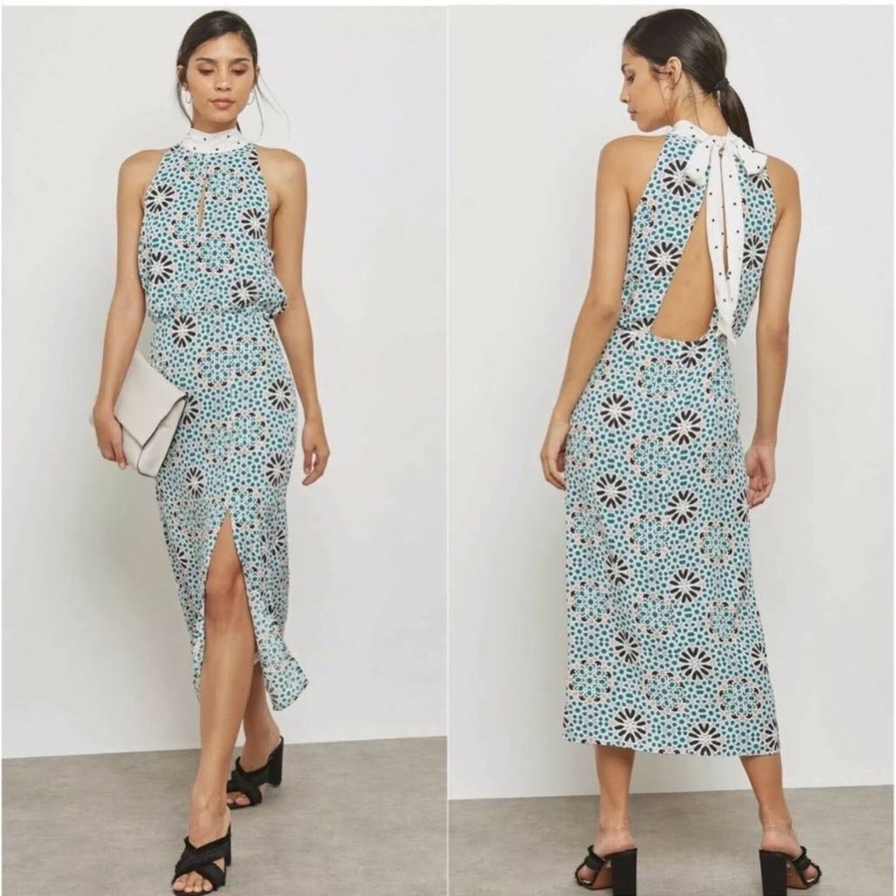 TOPSHOP 10 Geo Tie Neck Halter Midi Dress